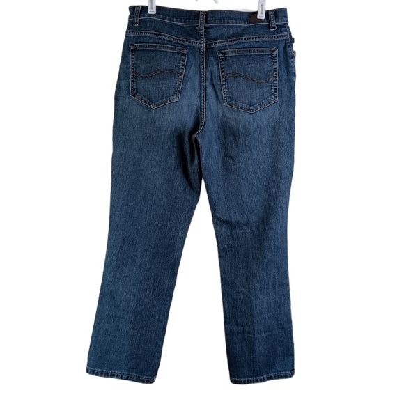 Lee Relaxed Fit Straight Leg Jeans Size 14 Short Blue Denim Cotton Stretch - Picture 2 of 4